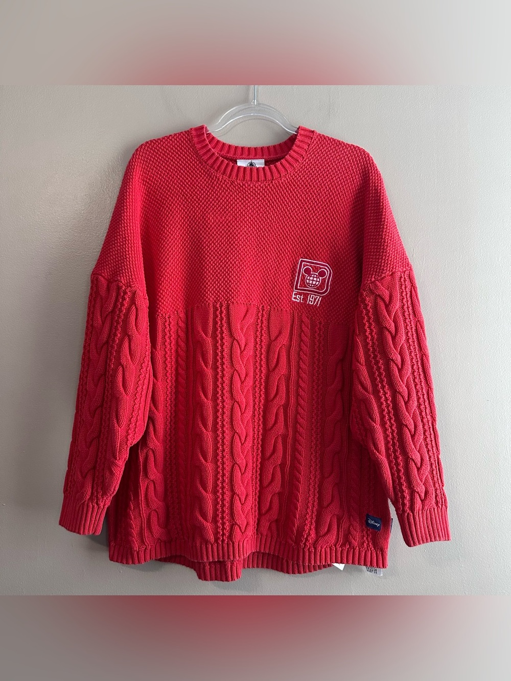 Disney Parks x Spirit Jersey Red Cotton Cable Knit Holiday Sweater Womens Medium